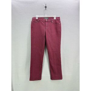 Lauren Ralph Lauren Womens Red Indigo Striped Mid-Rise Straight Pants Jeans Size